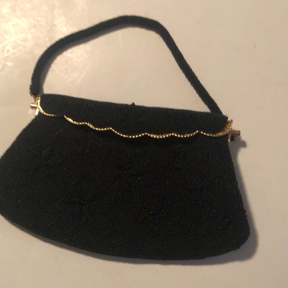 Black evening bag with black beads